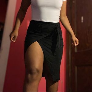 Asymmetrical Black Wrap Skirt